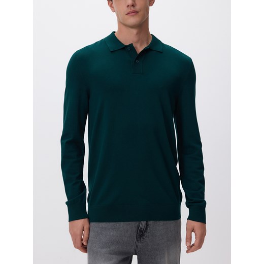 Reserved - Wiskozowy sweter polo - ciemnozielony ze sklepu Reserved w kategorii Swetry męskie - zdjęcie 187947620