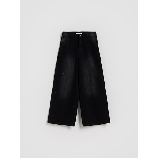 Reserved - Jeansy super wide leg z aplikacją - czarny ze sklepu Reserved w kategorii Spodnie dziewczęce - zdjęcie 187951034