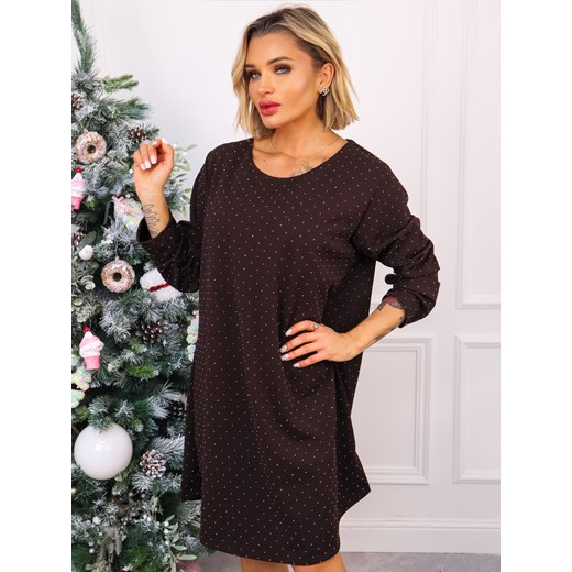 SUKIENKA ZDOBIONA CYRKONIAMI- CZEKOLADOWA ze sklepu olika.com.pl w kategorii Sukienki - zdjęcie 187951532