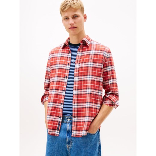 Tommy Jeans Męska koszula flanelowa Mężczyźni Regular Fit Bawełna czerwony w kratkę ze sklepu vangraaf w kategorii Koszule męskie - zdjęcie 187957320