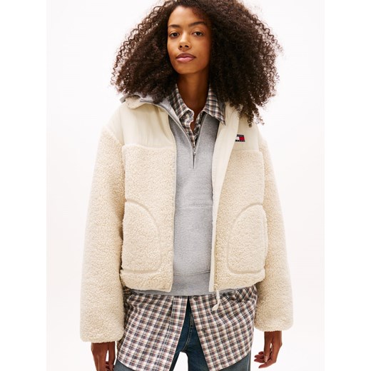 Tommy Jeans Damska kurtka z pluszowym futerkiem Kobiety écru jednolity ze sklepu vangraaf w kategorii Kurtki damskie - zdjęcie 187957321