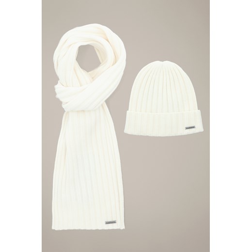 Zestaw Kremowy Wełniany Czapka Plus Szal Sorino ze sklepu Lancerto S.A. w kategorii Dodatki męskie - zdjęcie 187957842