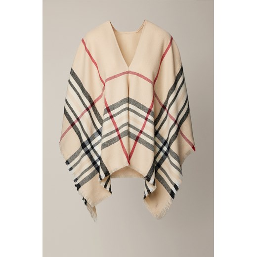 Ponczo Damskie Beżowe w Kratę ze sklepu Lancerto S.A. w kategorii Szaliki i chusty damskie - zdjęcie 187957844
