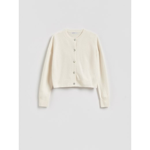 Reserved - Wełniany kardigan - kremowy ze sklepu Reserved w kategorii Swetry damskie - zdjęcie 187961430