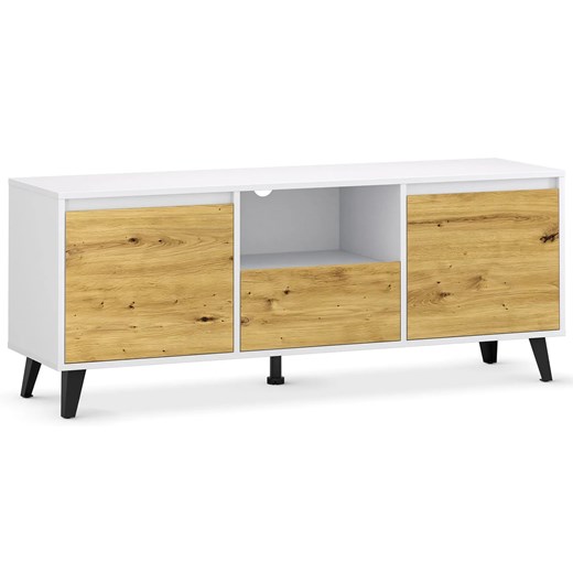 Szafka RTV w stylu skandynawskim biały + dąb artisan K0-F92 ze sklepu Edinos.pl w kategorii Szafki RTV - zdjęcie 187963824