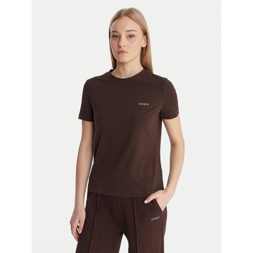 Guess T-Shirt V6RI07 J1314 Brązowy Regular Fit ze sklepu MODIVO w kategorii Bluzki damskie - zdjęcie 187964462