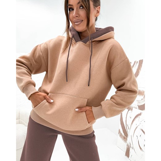 Gruby dwukolorowy dres damski czekoladowy (VE102) ze sklepu goodlookin.pl w kategorii Dresy damskie - zdjęcie 187964920