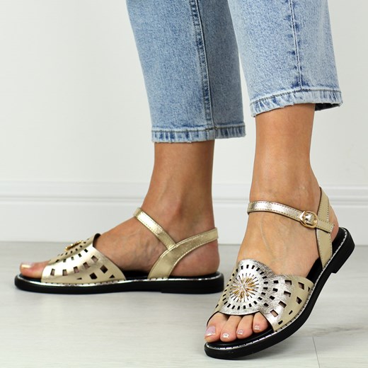 Złote ażurowe sandały damskie M.Daszyński 2266-11 ze sklepu suzana.pl w kategorii Sandały damskie - zdjęcie 187965062