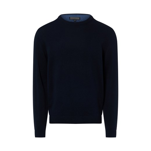Finshley & Harding Sweter z zawartością kaszmiru Mężczyźni Bawełna granatowy marmurkowy ze sklepu vangraaf w kategorii Swetry męskie - zdjęcie 187965112