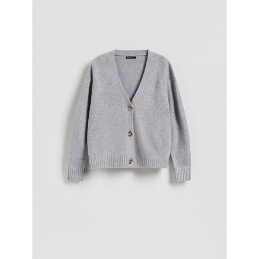 Reserved - Wełniany kardigan - jasnoszary ze sklepu Reserved w kategorii Swetry damskie - zdjęcie 187965321