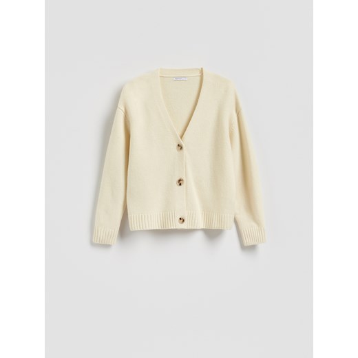 Reserved - Wełniany kardigan - jasnożółty ze sklepu Reserved w kategorii Swetry damskie - zdjęcie 187965323
