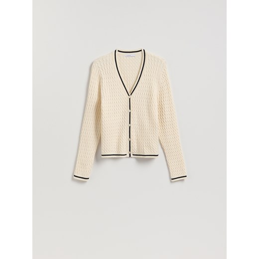 Reserved - Strukturalny kardigan z wiskozą - kremowy ze sklepu Reserved w kategorii Swetry damskie - zdjęcie 187965362