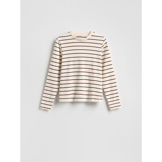 Reserved - Longsleeve z merceryzowanej bawełny - brązowy ze sklepu Reserved w kategorii Bluzki damskie - zdjęcie 187965410