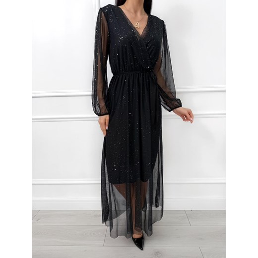 Czarna Połyskująca Sukienka Maxi z Siateczki Modnakiecka.pl 46 ModnaKiecka.pl