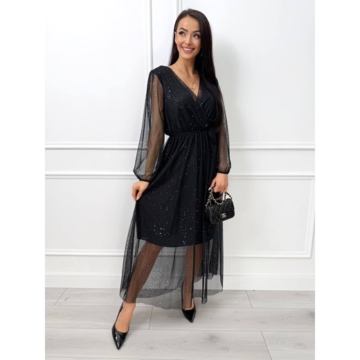 Czarna Połyskująca Sukienka Maxi z Siateczki Modnakiecka.pl 44 ModnaKiecka.pl