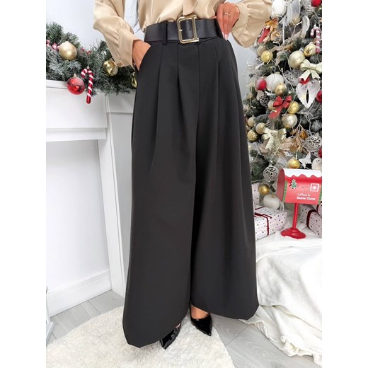 Czarne Eleganckie Spodnie z Szerokimi Nogawkami Modnakiecka.pl 2XL/3XL ModnaKiecka.pl