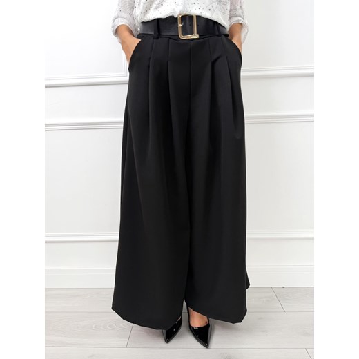 Czarne Eleganckie Spodnie z Szerokimi Nogawkami Modnakiecka.pl S/M ModnaKiecka.pl