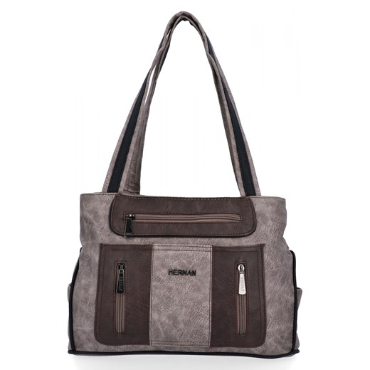 Torebka Damska Shopper Bag 2 Komory firmy Hernan 3892-1 Ziemista/Czekolada ze sklepu PaniTorbalska w kategorii Listonoszki - zdjęcie 187968861