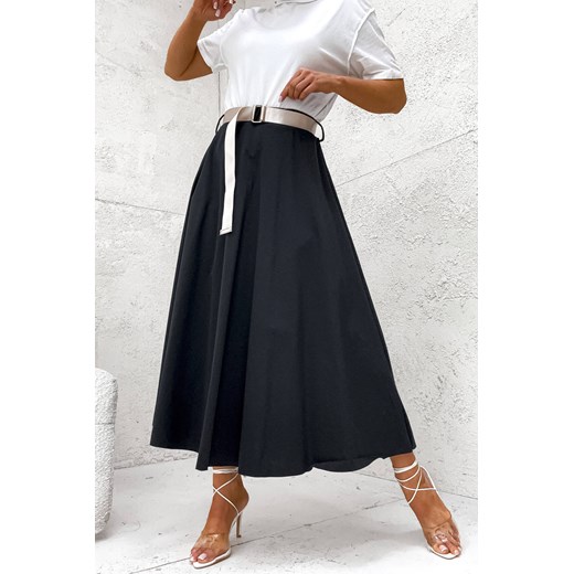 ROZKLOSZOWANA BAWEŁNIANA SPÓDNICA Z PASKIEM- CZARNA ze sklepu olika.com.pl w kategorii Spódnice - zdjęcie 187973480