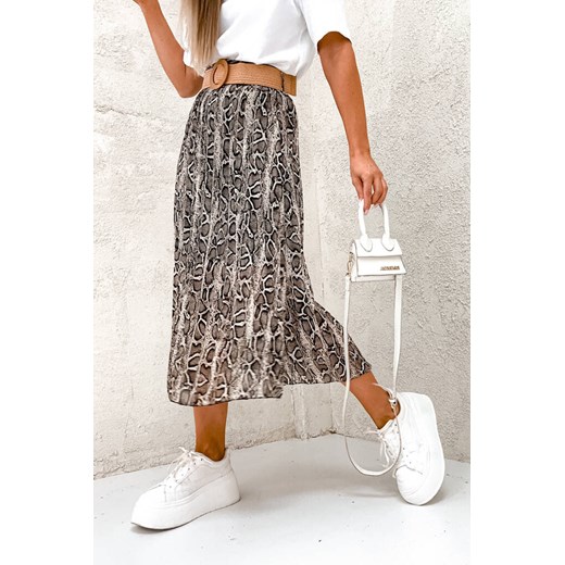 SPÓDNICA MIDI ZE ZWIERZĘCYM PRINTEM- SKÓRA WĘŻA+ PASEK ze sklepu olika.com.pl w kategorii Spódnice - zdjęcie 187973523