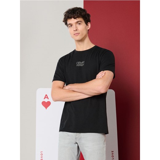 Sinsay - Bawełniana koszulka z napisem - czarny ze sklepu Sinsay w kategorii T-shirty męskie - zdjęcie 187973921