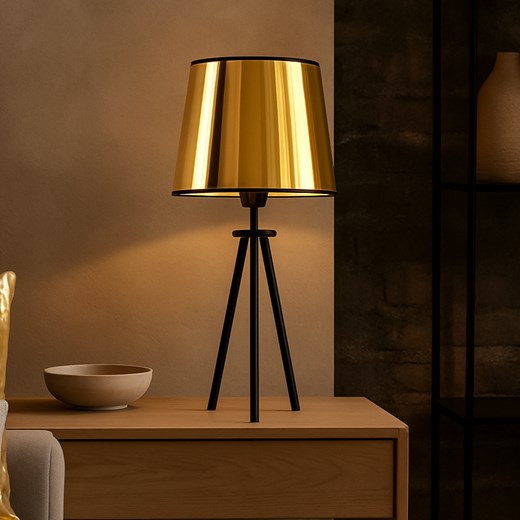 Czarno-złota lampka nocna na trójnogu BERGEN MIRROR ze sklepu Lysne w kategorii Lampy stołowe - zdjęcie 187973954