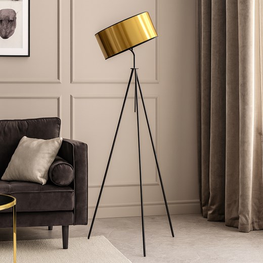 Złota lampa podłogowa na trzech nogach MALMO MIRROR na czarnym stelażu ze sklepu Lysne w kategorii Lampy podłogowe - zdjęcie 187973964