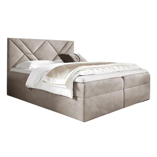 Kremowe welurowe łóżko kontynentalne 5 rozmiarów - Velvaro ze sklepu Edinos.pl w kategorii Łóżka i materace - zdjęcie 187974673