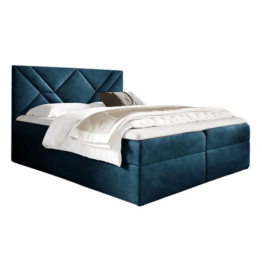 Granatowe welurowe łóżko kontynentalne 5 rozmiarów - Velvaro ze sklepu Edinos.pl w kategorii Łóżka i materace - zdjęcie 187974682