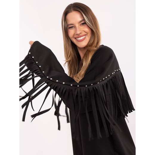 Luźna bluza damska z frędzlami czarna (21695) ze sklepu goodlookin.pl w kategorii Bluzy damskie - zdjęcie 187977103