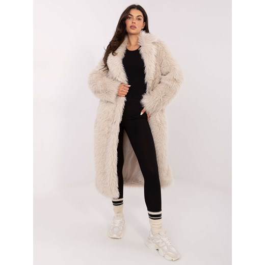 Długi płaszcz damski ze sztucznego futra Goodlookin jasny beżowy (G230132) Goodlookin.pl Uniwersalny goodlookin.pl