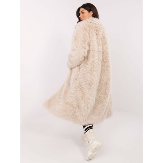 Długi płaszcz damski ze sztucznego futra Goodlookin jasny beżowy (G230132) Goodlookin.pl Uniwersalny goodlookin.pl