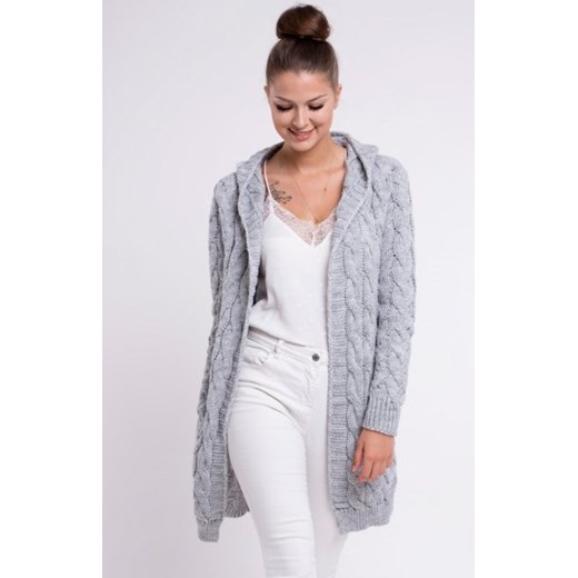 Setin długi szary kardigan z kapturem GLORIA szary ze sklepu intimiti.pl w kategorii Swetry damskie - zdjęcie 187977441