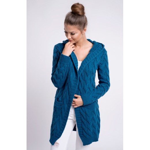 Setin długi morski kardigan z kapturem GLORIA ze sklepu intimiti.pl w kategorii Swetry damskie - zdjęcie 187977903
