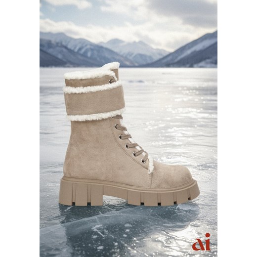Ciemnobeżowe Botki Workery na Grubej Podeszwie z Futerkiem Valiro ze sklepu renee.pl w kategorii Workery damskie - zdjęcie 187978202