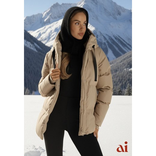 Ciemnobeżowa Kurtka Basic Pikowana z Nieodpinanym Kapturem Vertirya ze sklepu renee.pl w kategorii Kurtki damskie - zdjęcie 187978221