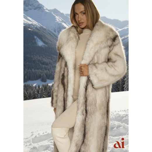 Biały Płaszcz Futerko o Prostym Kroju z Szerokim Kołnierzem Ezilana ze sklepu renee.pl w kategorii Futra damskie - zdjęcie 187978253