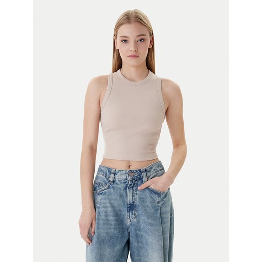 Guess Top V3GP19 K8RT2 Beżowy Slim Fit ze sklepu MODIVO w kategorii Bluzki damskie - zdjęcie 187978822
