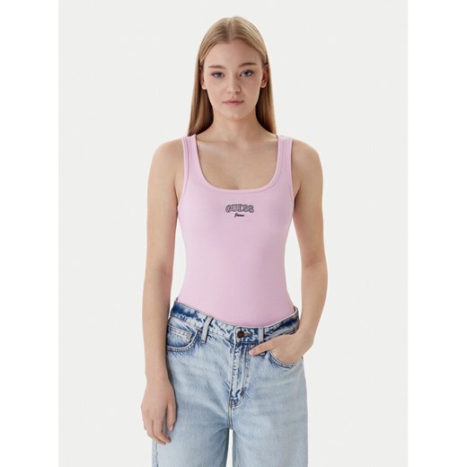 Guess Jeans Top W6RP20 KA0H1 Różowy Slim Fit ze sklepu MODIVO w kategorii Bluzki damskie - zdjęcie 187978953