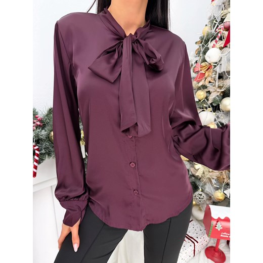 Śliwkowa Satynowa Koszula z Wiązaniem przy Dekolcie Modnakiecka.pl 38 ModnaKiecka.pl