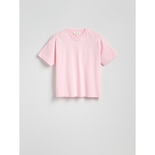 Reserved - T-shirt oversize z merceryzowanej bawełny - pastelowy róż ze sklepu Reserved w kategorii Bluzki damskie - zdjęcie 187982930