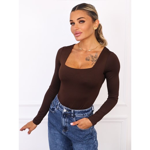 BODY Z KWADRATOWYM DEKOLTEM- CZEKOLADOWE ze sklepu olika.com.pl w kategorii Bluzki damskie - zdjęcie 187986604
