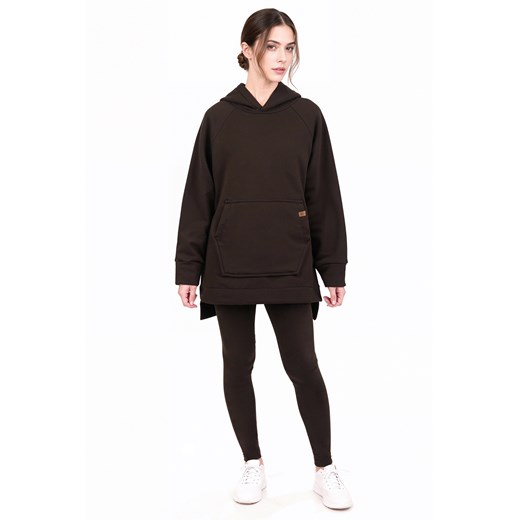 Vivisence 9207kmpl komplet bluza z kapturem, prążkowane legginsy brązowy ze sklepu kontri.pl w kategorii Komplety i garnitury damskie - zdjęcie 187986804