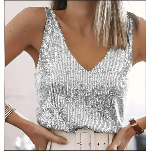 Cekinowy damski top - Srebrny S ze sklepu Intimica.pl w kategorii Bluzki damskie - zdjęcie 187987121