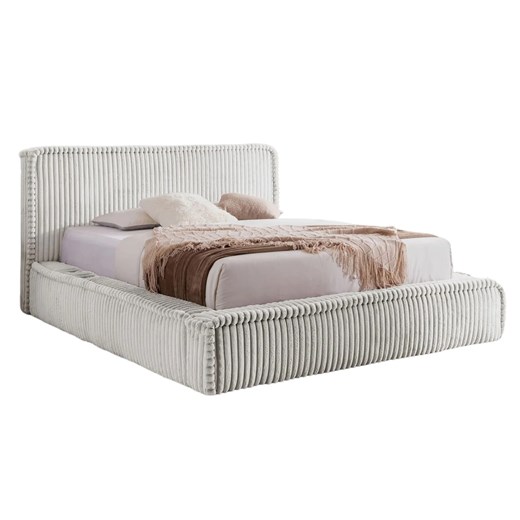 Jasnoszare sztruksowe łóżko z wejściem USB 5 rozmiarów - Cordelio ze sklepu Edinos.pl w kategorii Łóżka i materace - zdjęcie 187987711