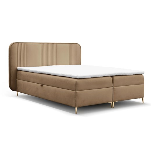 Beżowe łóżko kontynentalne z zagłówkiem 4 rozmiary - Averell ze sklepu Edinos.pl w kategorii Łóżka i materace - zdjęcie 187987761