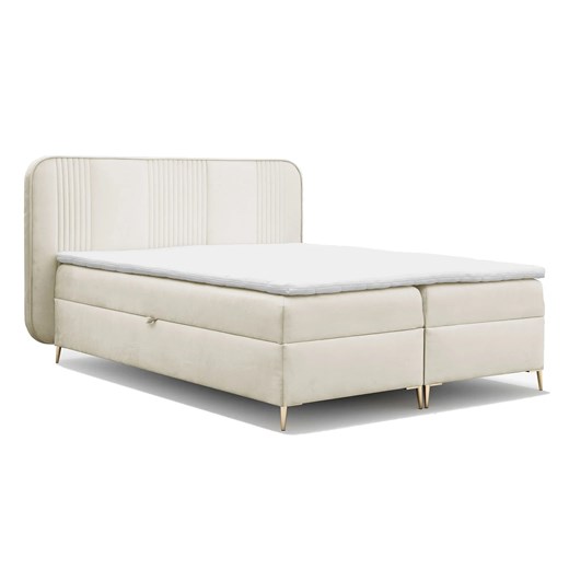 Kremowe welurowe łóżko z pojemnikami 4 rozmiary - Averell ze sklepu Edinos.pl w kategorii Łóżka i materace - zdjęcie 187987773