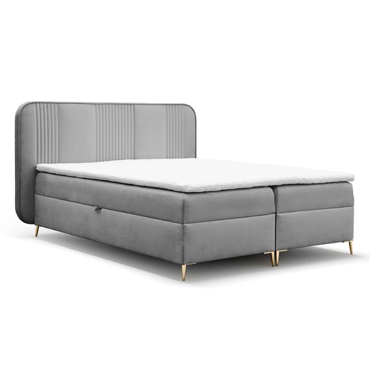 Szare welurowe łóżko kontynentalne 4 rozmiary - Averell ze sklepu Edinos.pl w kategorii Łóżka i materace - zdjęcie 187987793