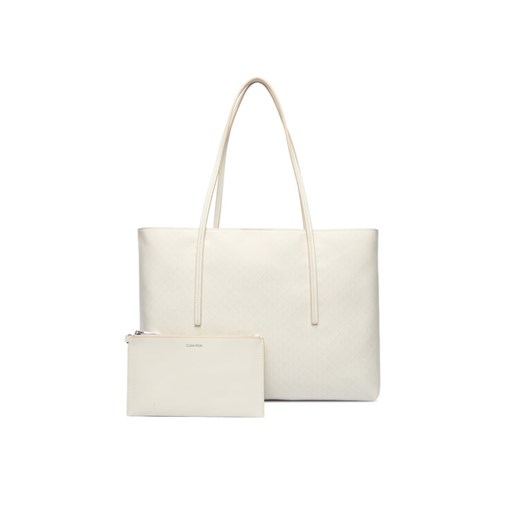 Torebka Calvin Klein Emblem Aop Tote W/ Pouch LV04F3266G Écru ze sklepu eobuwie.pl w kategorii Torby Shopper bag - zdjęcie 187988742