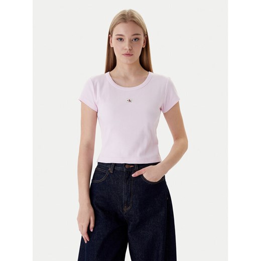 Calvin Klein Jeans T-Shirt LV047C200G Różowy Slim Fit ze sklepu MODIVO w kategorii Bluzki damskie - zdjęcie 187989264